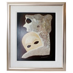 Oskar Fischinger Surrealism Painting Titled "Two Masks" 1956