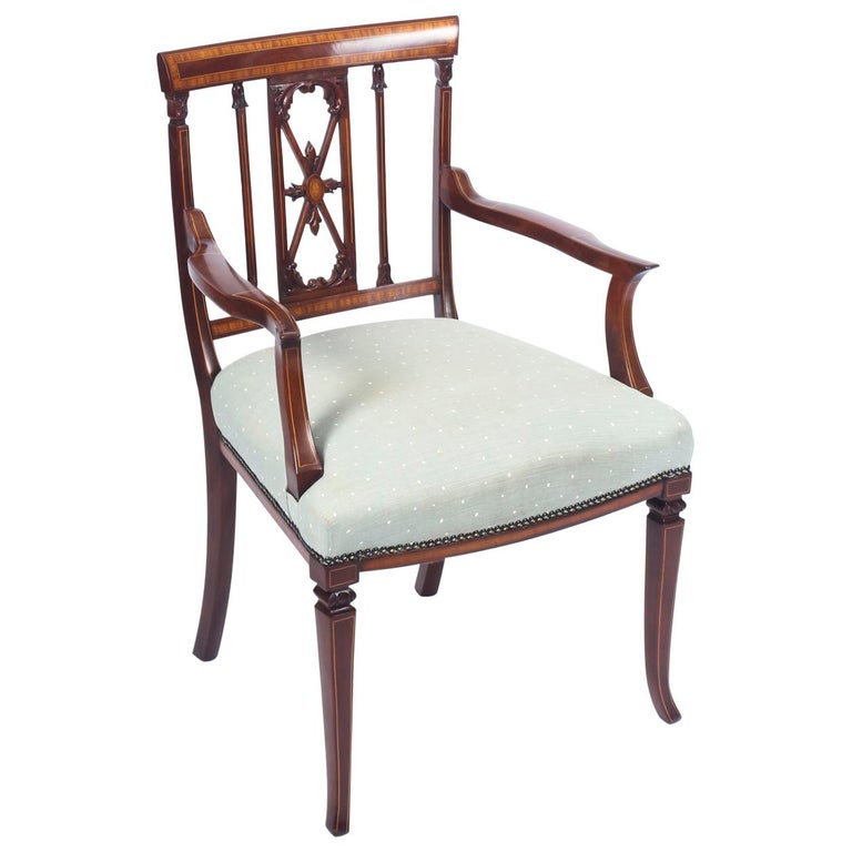 19th Century Pair of Sheraton Style Mahogany Antique Arm Chairs at