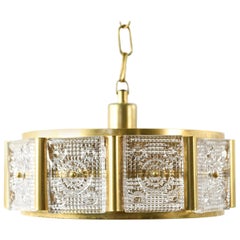 Crystal and Brass Pendant Chandelier by Carl Fagerlund for Orrefors, 1960s