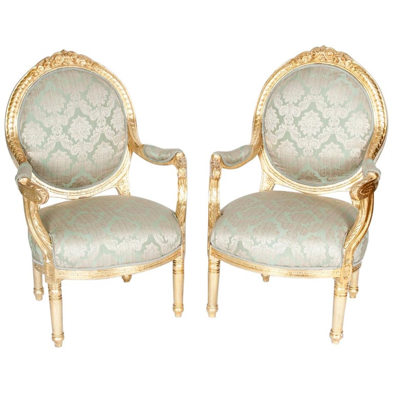Pair Of 16th Century Style Italian Dantesca Carved Wood Chairs Dante Gilded Wood French Pair Of Victorian Style Chairs