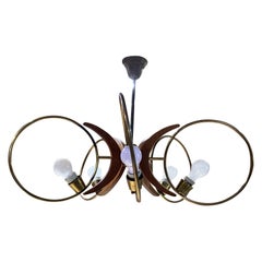 1960s Sculptural Mahogany Brass Ring Chandelier Mexico City