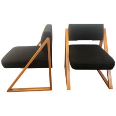 Pair of Solid Oak Lounge / Side Chairs, France, circa 1965