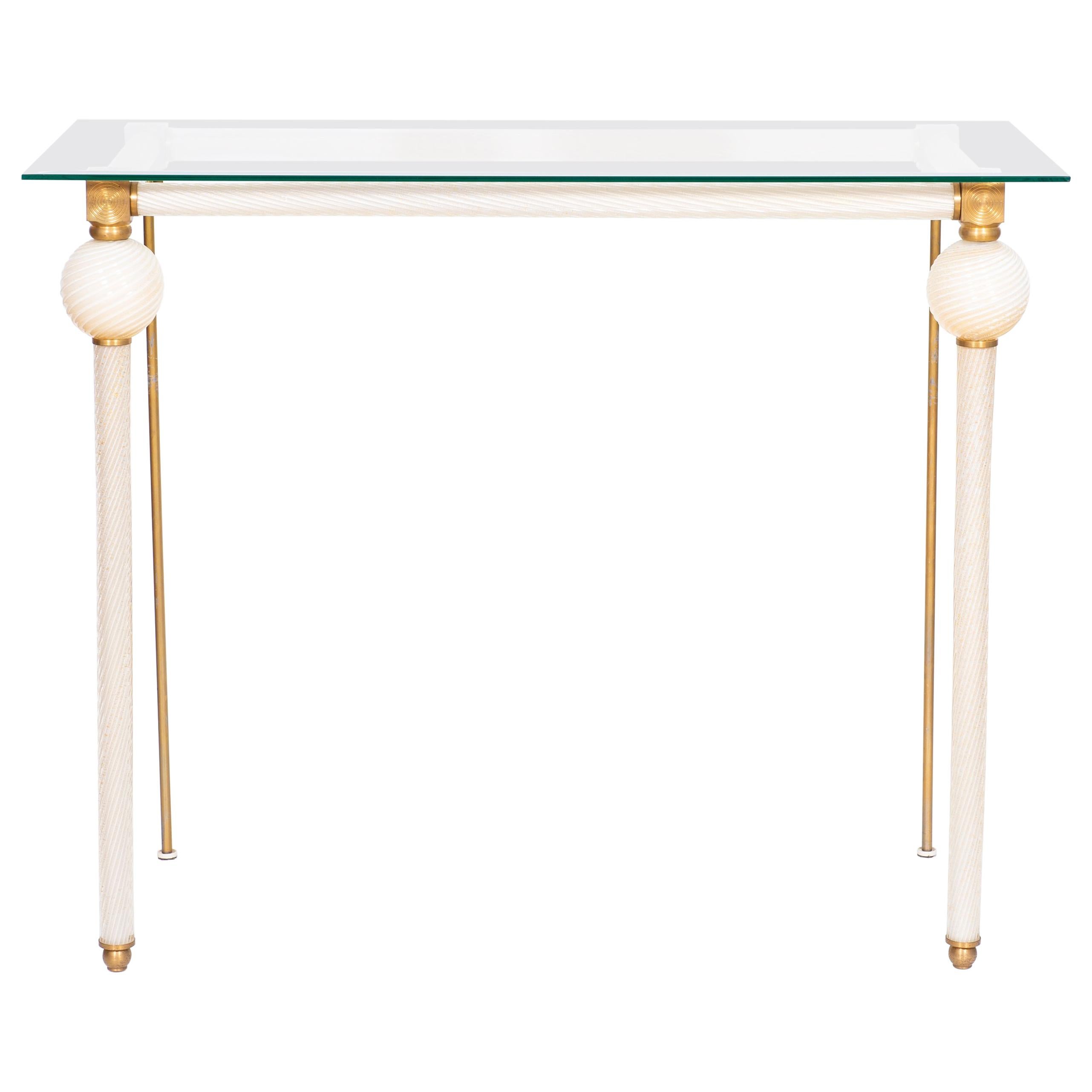 Console Table Milk color Murano Glass and Gold Touches 1980s Giovanni Dalla Fina For Sale