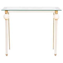 Console Table in blown Murano Glass Milk color Gold refinishes 1980s Italy