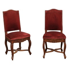 Antique Pair of Louis XV Style Side Chairs with Upholstered Backs, France, ca. 1890