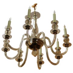 Hollywood Regency Chandelier in Clear Murano Glass with Eight Arms