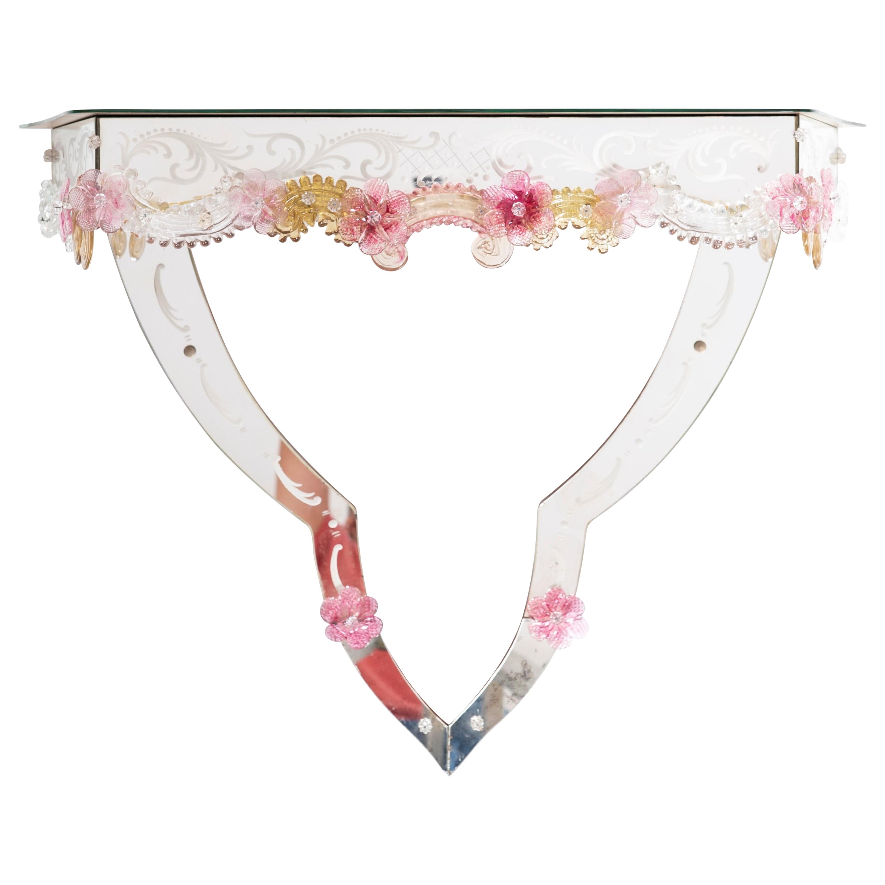 Murano glass Demilune table in captivating pink and amber hues Italy 1960s