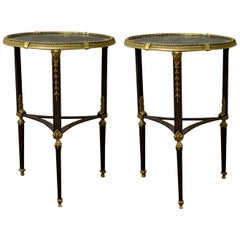 Pair of 19 Century Bronze and Steel Marble Top Gueridons or End Tables