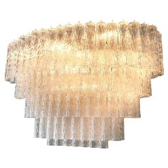 Large 1970s Venini Murano Clear Glass Chandelier with Five Tiers