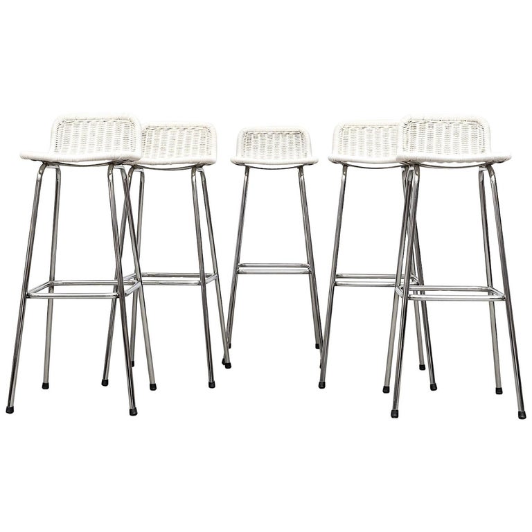 Charlotte Perriand Style White Wicker Bar Stools For At 1stdibs Charlotte Perriand Style White Wicker Bar Stools For