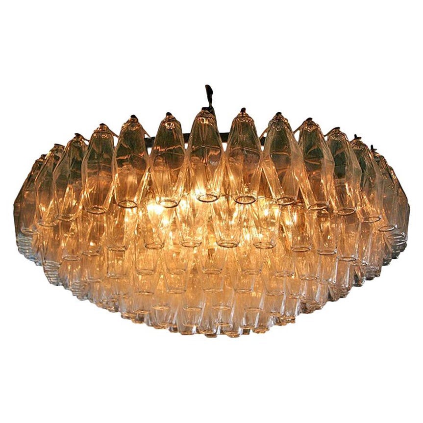 Round Italian Venini 1970s Polyhedron Glass Chandelier For Sale