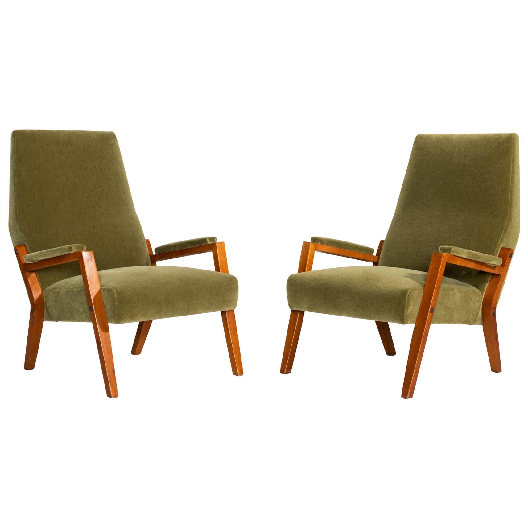 Pair of Mohair Lounge Chairs, Italy, circa 1960