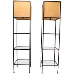 Pair of Architectural Frederick Weinberg Modern Floor Lamps with Shelves