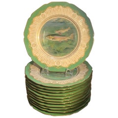 Set of 12 Hand-Painted Porcelain Fish Plates, Artist Signed a. Johnssen