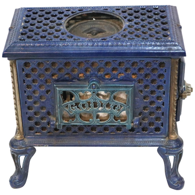 French Enamel Godin Cast Iron Wood Coal Burning Stove at 1stdibs
