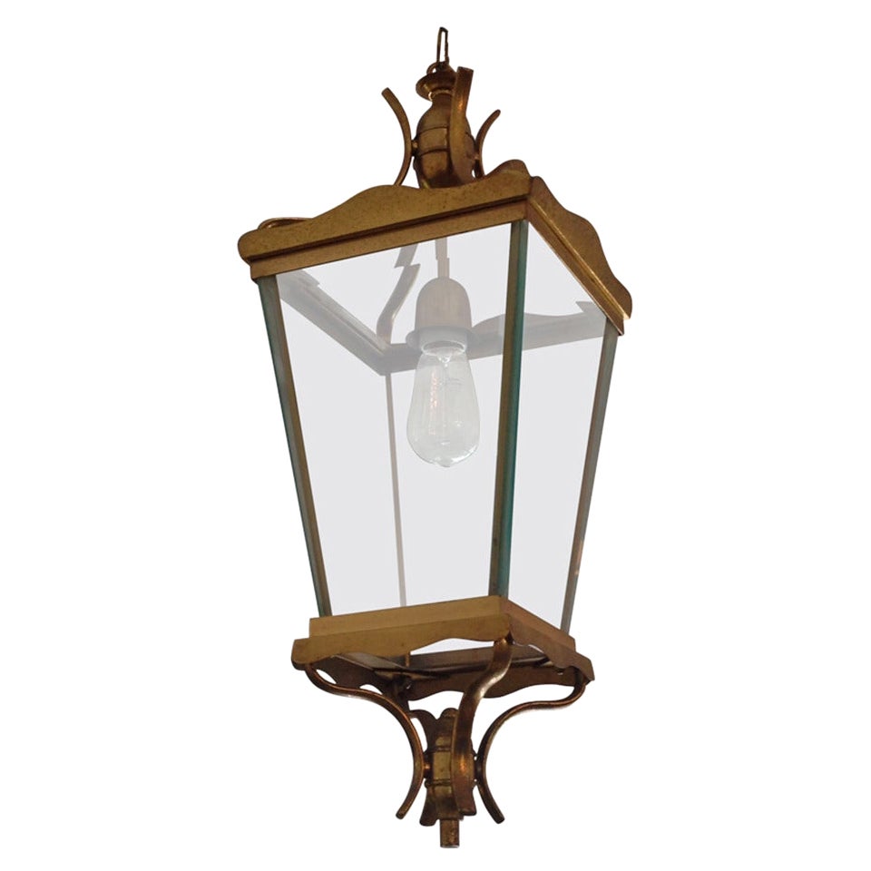 Vintage Italian Brass Lantern Hanging Light For Sale