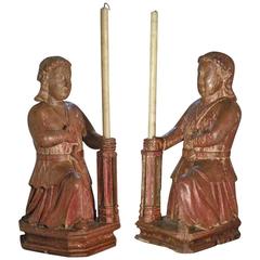 Large, Rare Pair of Colonial 17th century candle-holding Sculptures 10