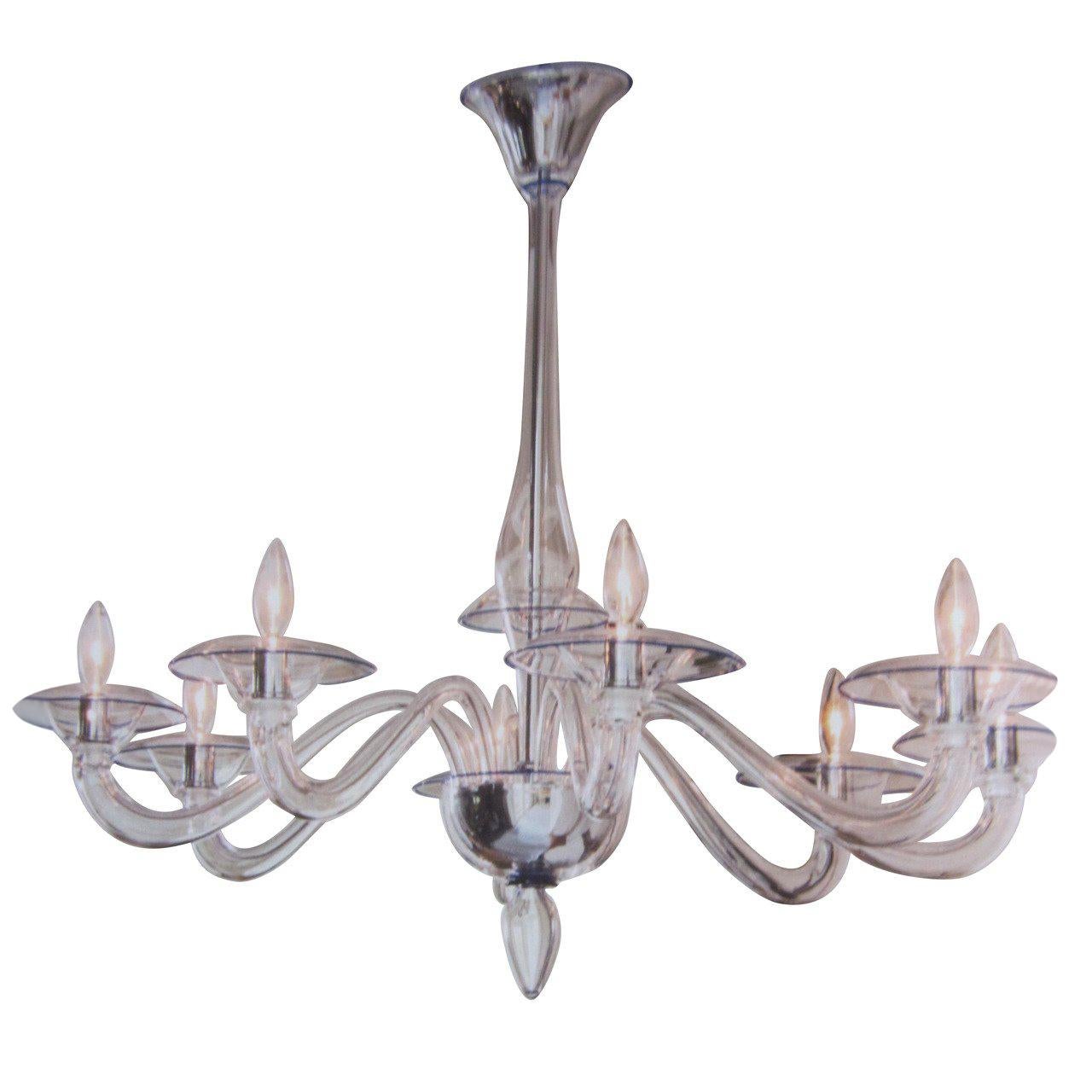 Two Clear Italian Midcentury Style Hand Blown Murano /Venetian Glass Chandelier For Sale