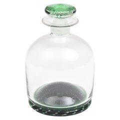 Blown Glass Decanter, Green Base Controlled Bubble Design. Newer