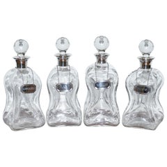 Suite of Four 1960s Asprey London Pinch Decanter Vases Sterling Silver Labels