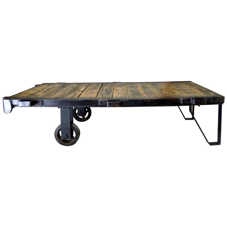 American Industrial Oak And Steel Pallet Coffee Table For