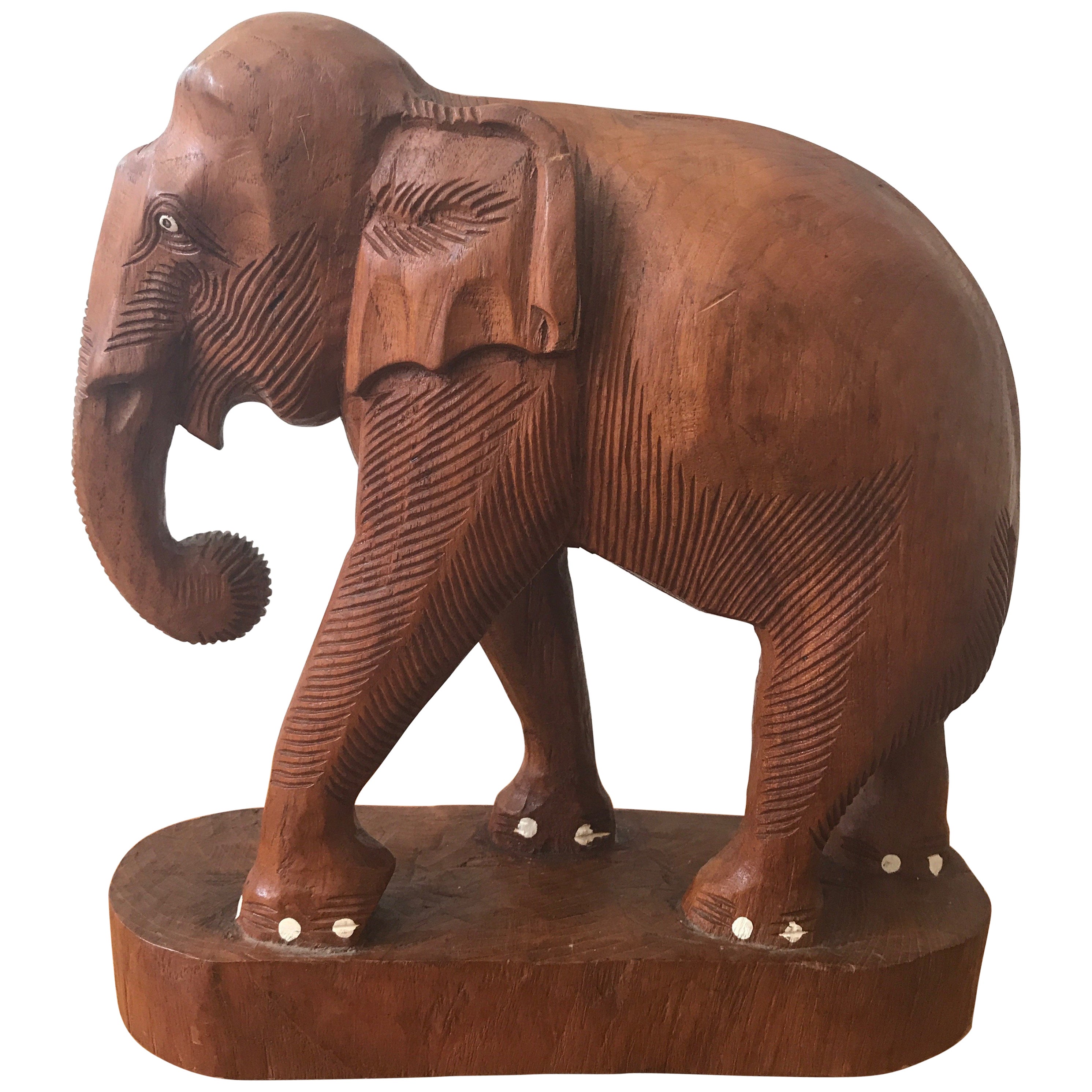 Hand Carved Wood Elephant Head Sculpture For Sale at 1stDibs