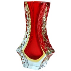Italian Textured Faceted Murano 'Sommerso' Glass Vase by Mandruzzato, 1970s