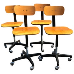 Four Vintage Industrial Ajustrite Bentwood Drafting Chairs, Restored