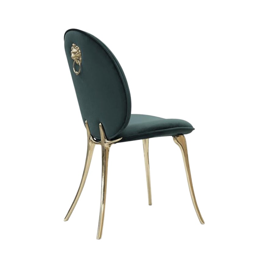Soleil Dining Chair in Green with Polished Brass Legs by Boca do Lobo For Sale