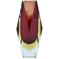 Red and Yellow Faceted Sommerso Murano Glass Vase by Mandruzzato