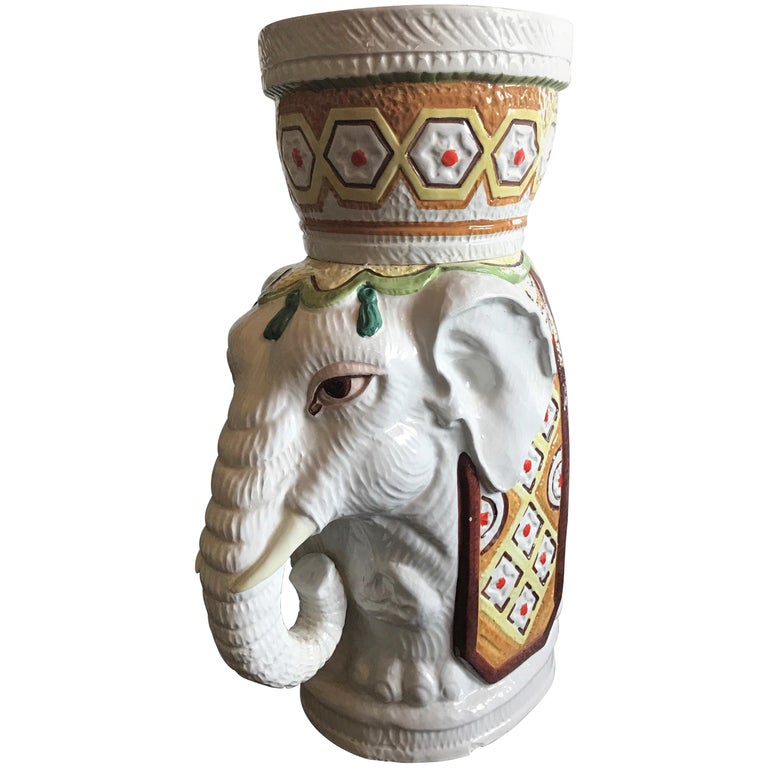 Monumental Pair of Carved Wood Indian Elephant Planters For Sale at 1stdibs