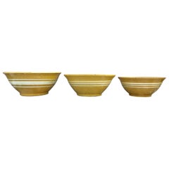 Antique Set of Three Late 19th Century Yellow Ware Mixing Bowls