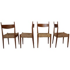 Set of 12 Wooden Chairs with Rush Seat Attributed to Egon Eiermann, 1960