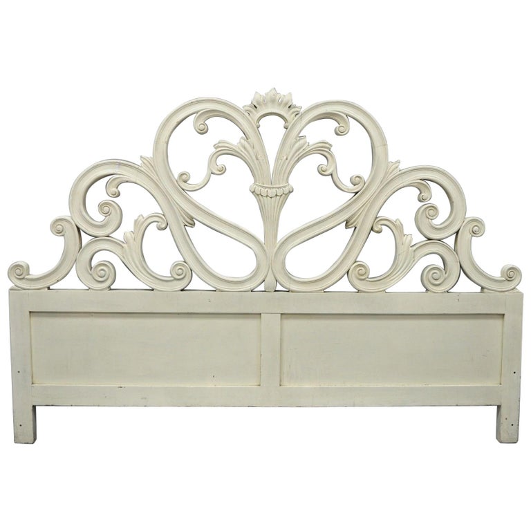 Vintage French Provincial Rococo Carved Wood King Size Shabby Chic Vintage French Provincial Rococo Carved Wood King Size Shabby Chic Headboard Bed For
