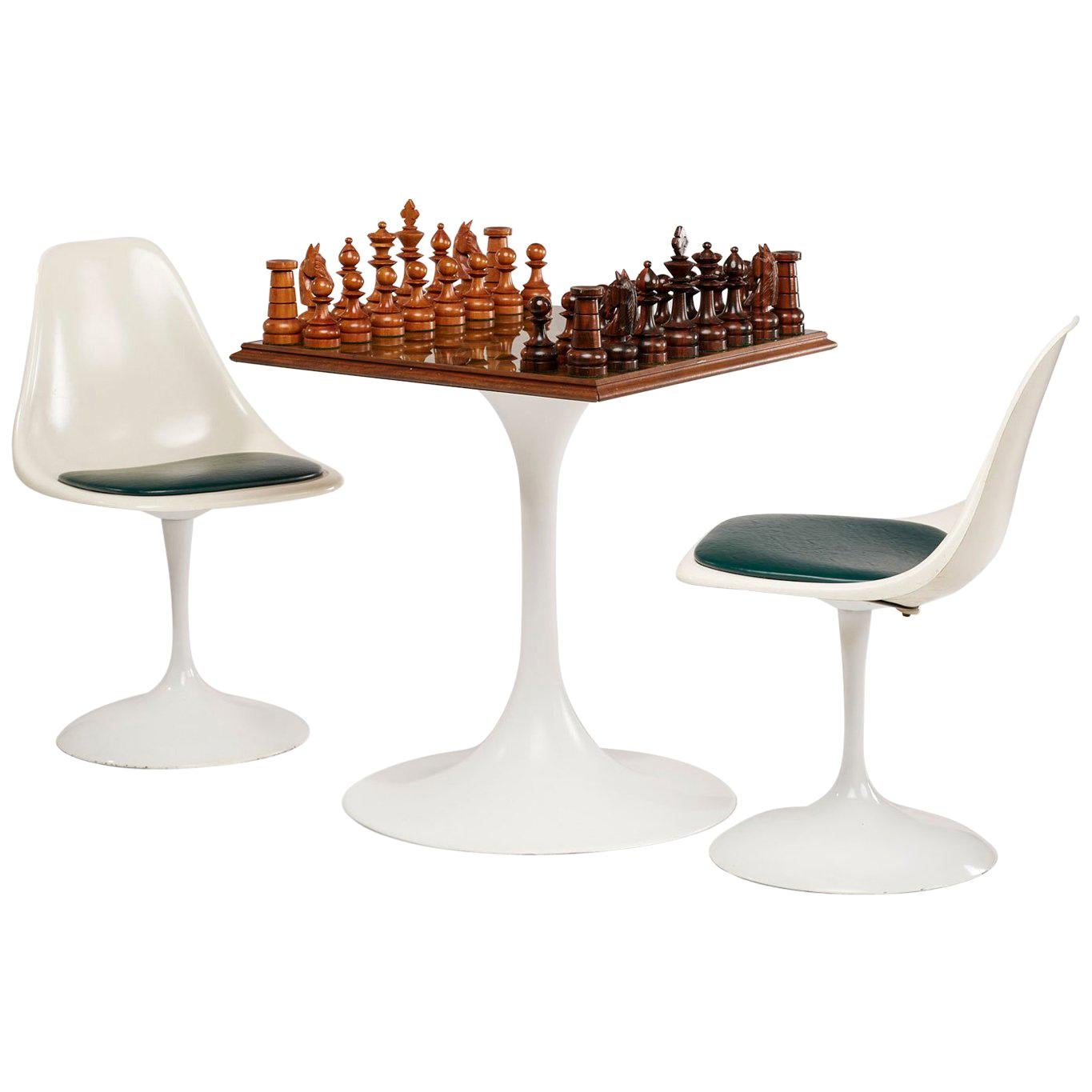 Saarinen Style Tulip Table and Chairs Ebony Chess Set