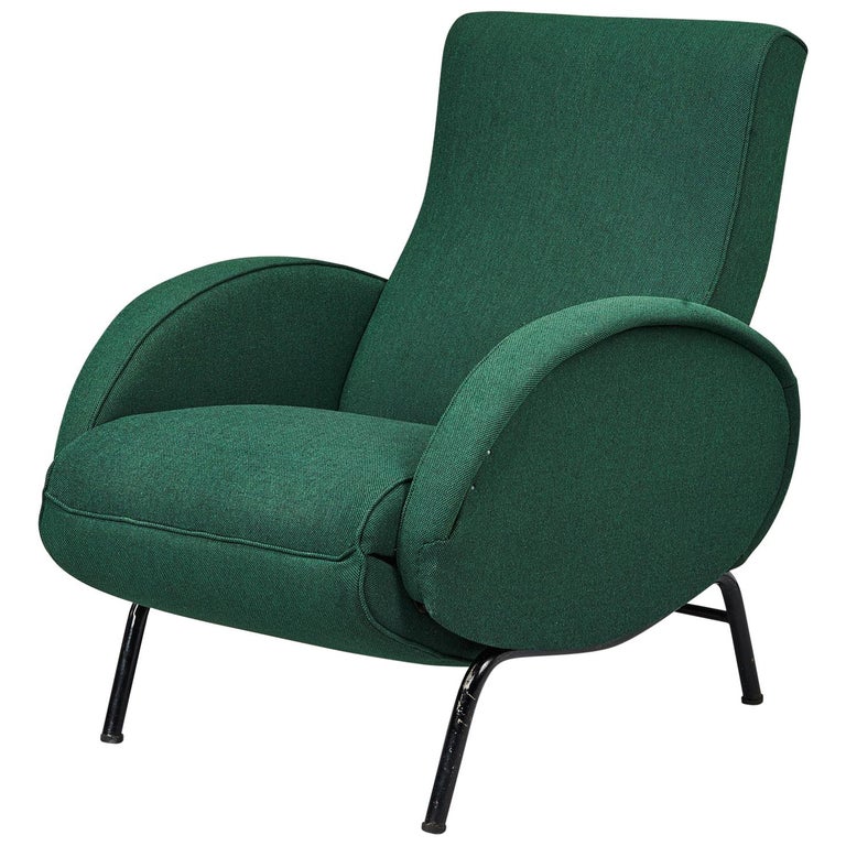Italian Style Fully Reclining Armchair In Beech Wood With Original Green Italian Reclining Armchair By Nino Zoncada 1950s
