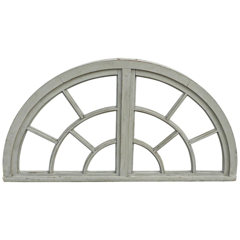 Antique Window Frame Mirror With Original Amethyst Stained Glass For French 19th Century Hand Painted Half Crescent Window Arch Or Mirror Frame