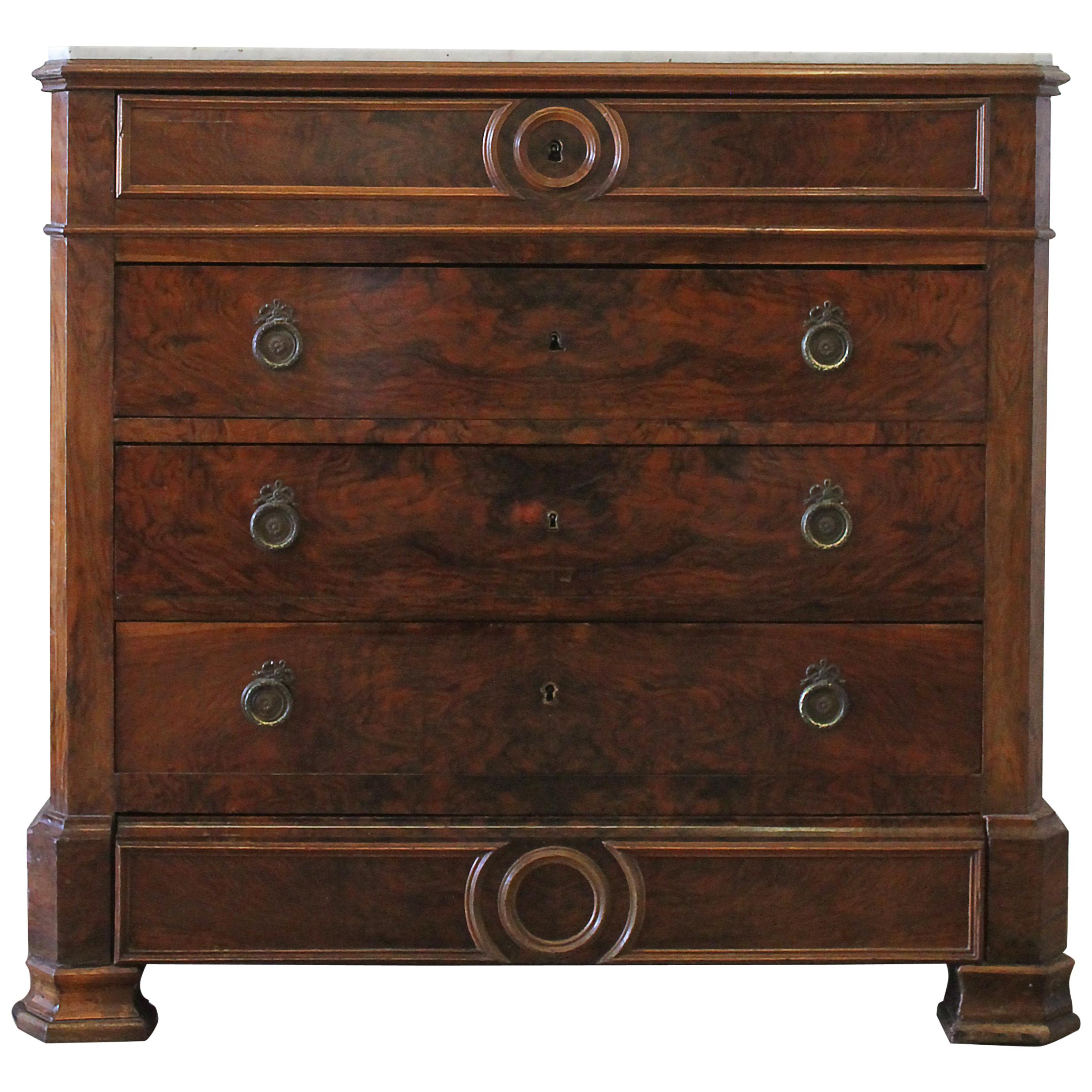 19th Century Inlay Empire Style Chest Of Drawers With Marble Top For 19th Century Inlay Empire Style Chest Of Drawers With Marble Top For At 1stdibs