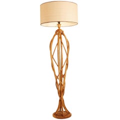 1960s French Bamboo Pair of Large-Scale Curved Floor Lamps