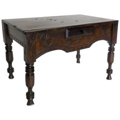 19th Century Child's Table with Carvings and Drawer