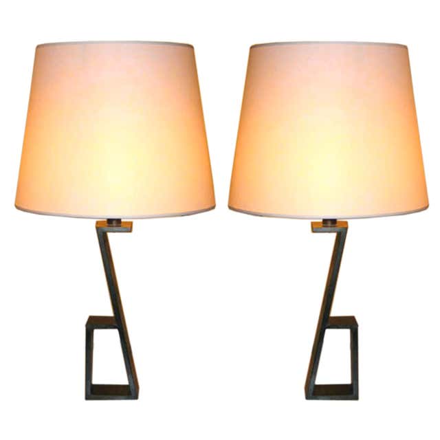 Pair of French Modern Neoclassical Iron 'Z' Table Lamps, Style of ...