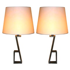 Pair of French Modern Neoclassical Iron 'Z' Table Lamps, Style of Jacques Quinet