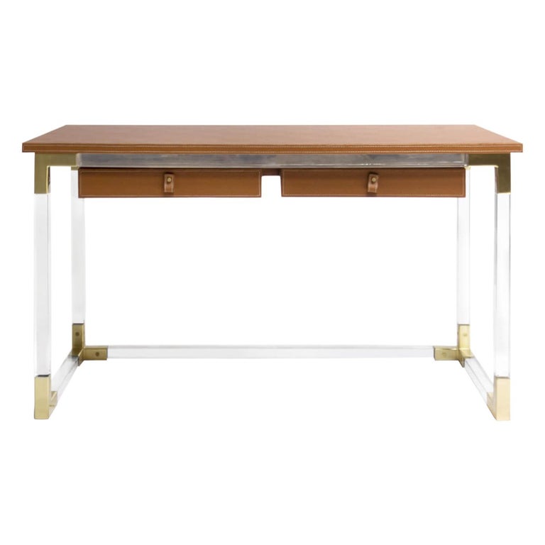 Clear Frosted And White Lucite Desk At 1stdibs Jacques Desk In Clear Lucite And Brass