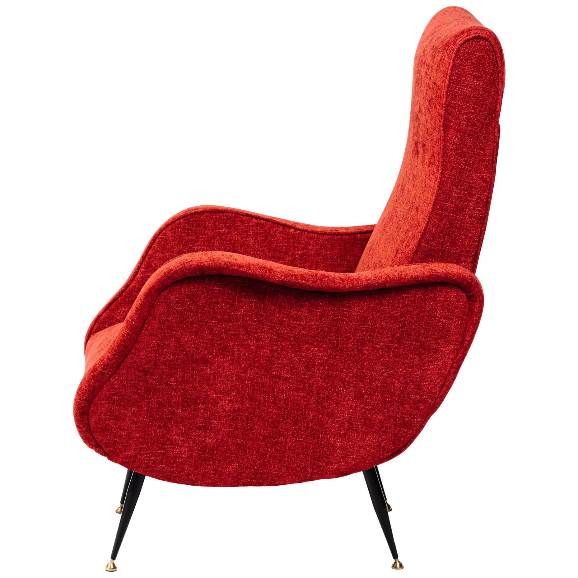 Italian Mid-Century Modern Lounge Chair in Vibrant Woven Red