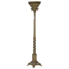 Large Wide Base Br Three Legged Pillared Victorian Floor Standing Rare Victorian Hand Painted Italian Venetian Uplighter Floor Standing Lamp