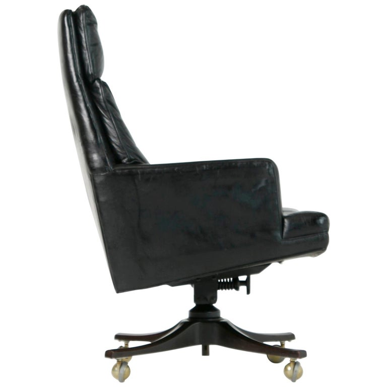 Edward Wormley For Dunbar Executive Highback Leather Desk Chair Edward Wormley For Dunbar Executive Highback Leather Desk Chair Circa 1960