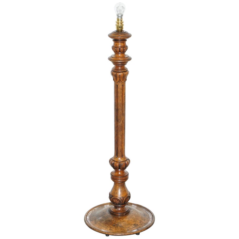 Victorian Walnut Empire Pillar Large Table Top Small Floor Standing Victorian Walnut Empire Pillar Large Table Top Small Floor Standing Lamp Convert For