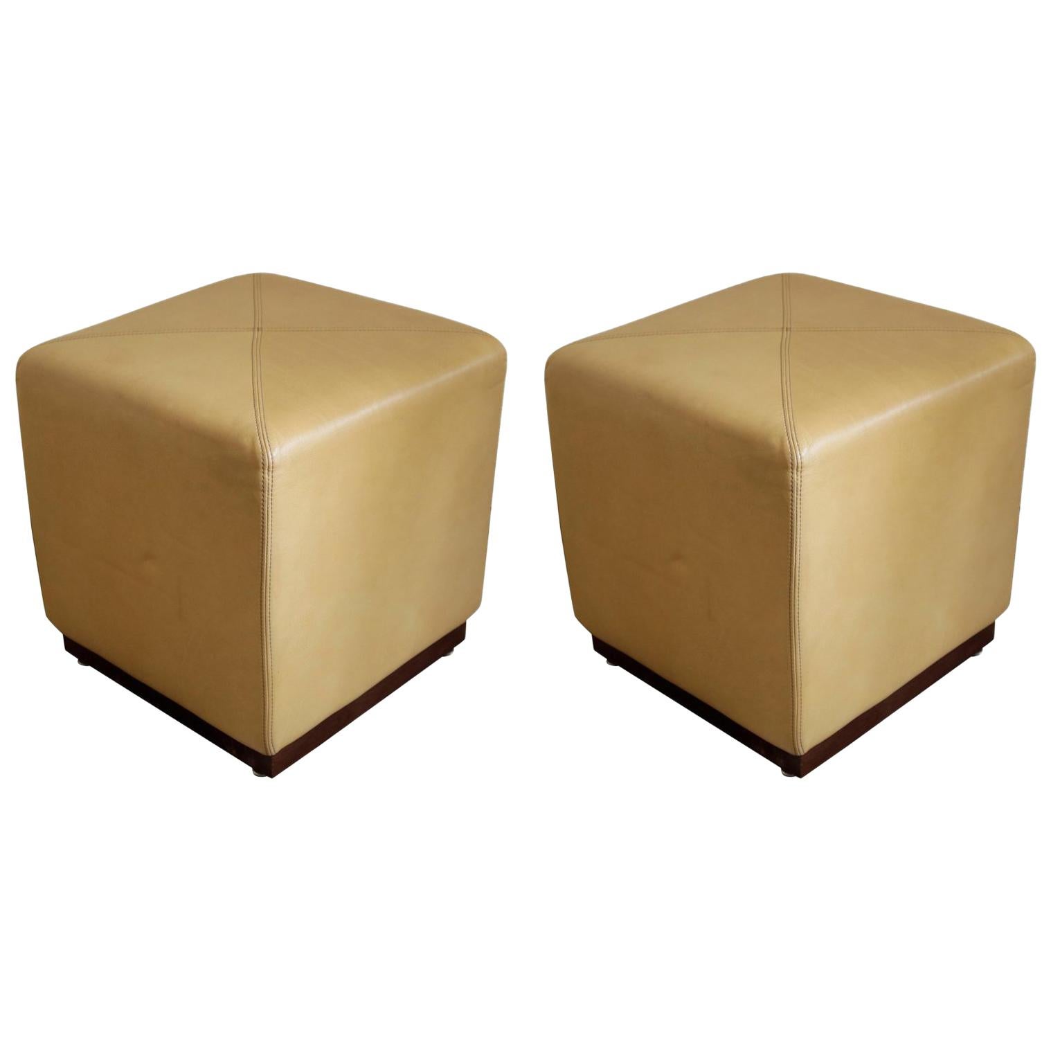 Pair of Camel Leather Stools