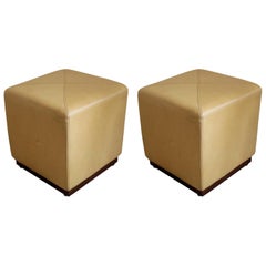 Pair of Camel Leather Stools