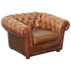 Large Heritage Leather Sloped Arm Aged Brown Leather Chesterfield Club Armchair